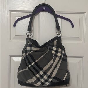 Burberry Black and White Nova Check Patent Tote